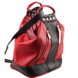 Vintage Valentina Red Brown Pebbled Leather Zipper Shoulder Bag Backpack